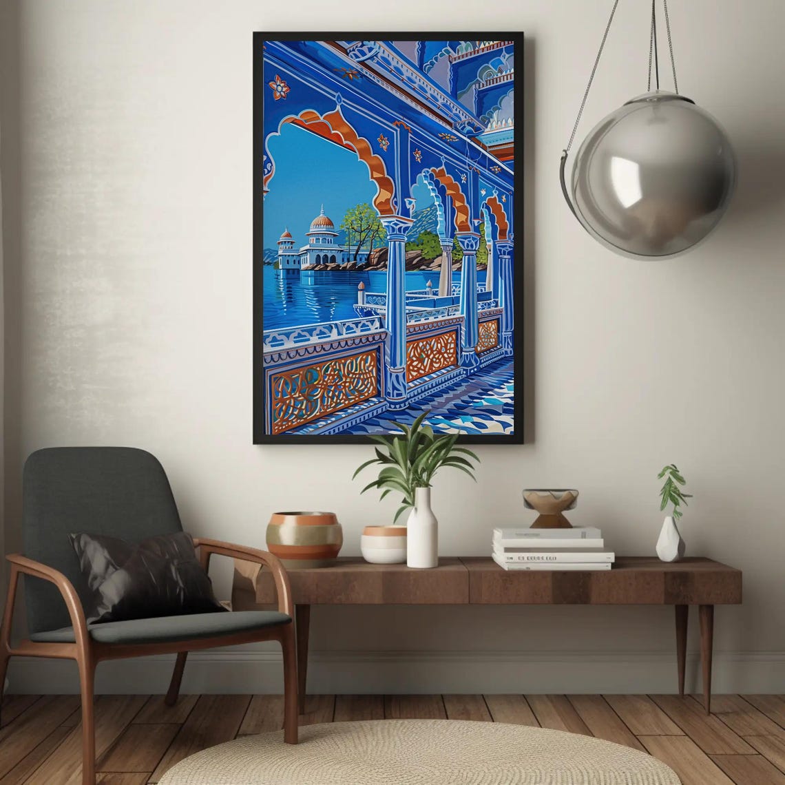 Blue Indian Palace Lake Sparkling Water Ornate Arches View Poster - Image 3