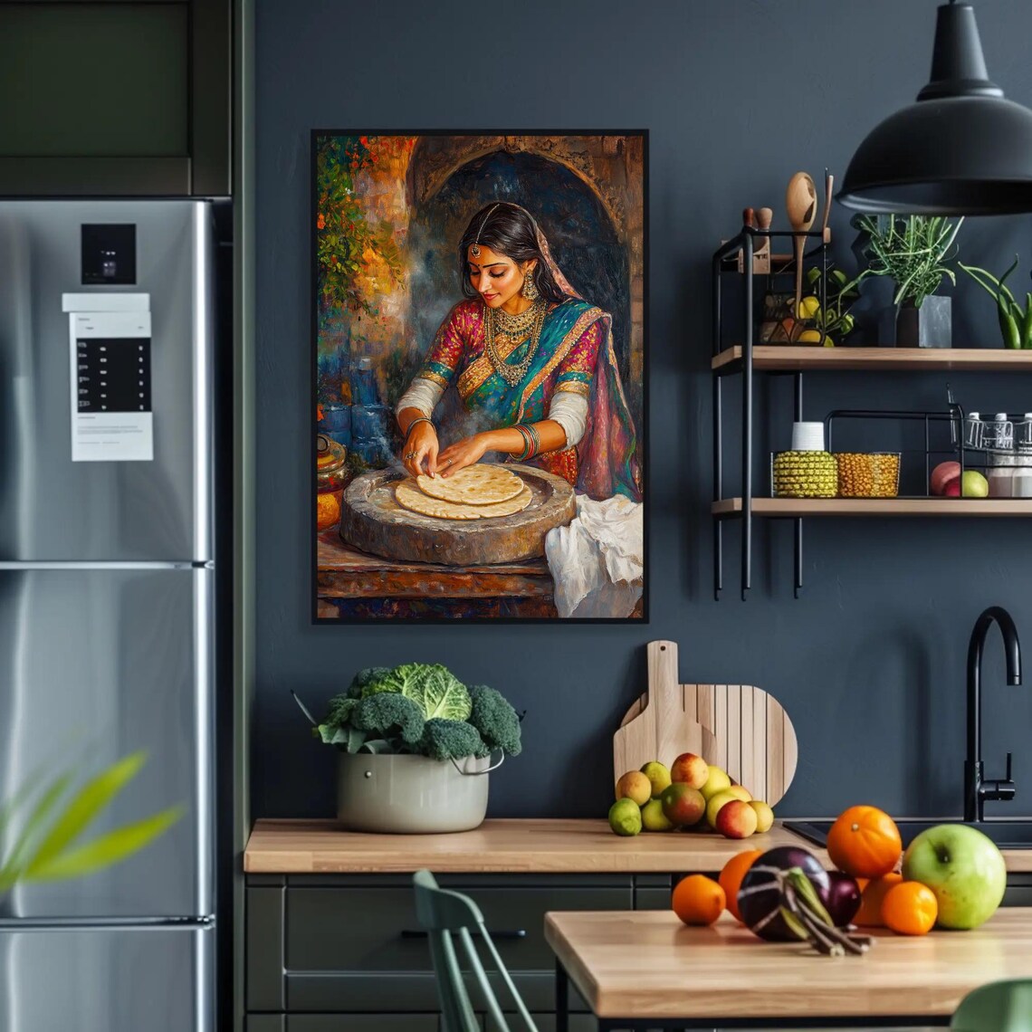 Indian Woman Making Roti, Traditional Indian Art Print - Image 4