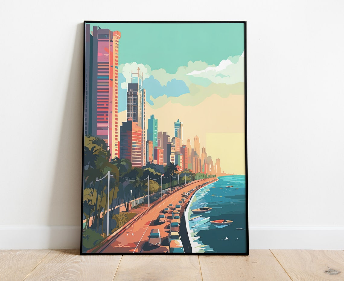 Mumbai Landscape Print Mumabi Painting Bombay Wall Art Indian Decor Indian Painting Mumbai Travel Poster India Art Indian Print - Image 4