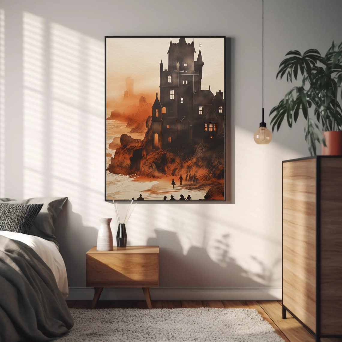 Medieval Castle by the Ocean Sunset Silhouette Fantasy Decor Print - Image 2