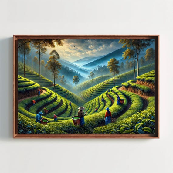 The Tea Gardens Of Darjeeling Print Scenic Indian Landscape Art Rustic Wall Decor For Living Room Or Office Ready To Hang