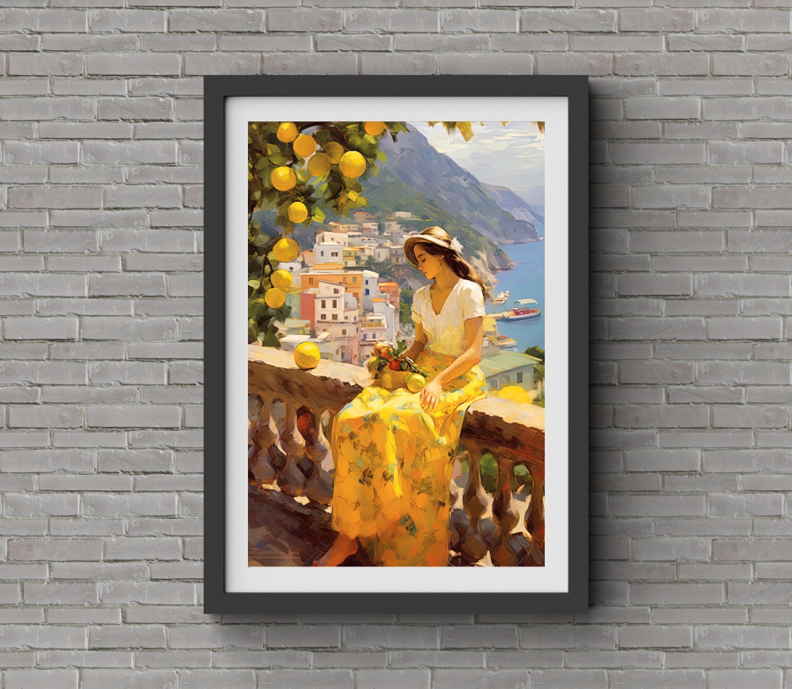 Amalfi Coast Lemon Tree Italian Art Print Italy Travel Poster Southern Italy Large Wall Art Illustration Amalfi Woman Wall Art - Image 4