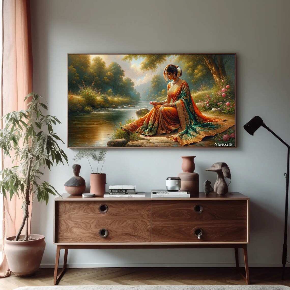 Indian Woman by the River Shore, South Asian Art Print - Image 4