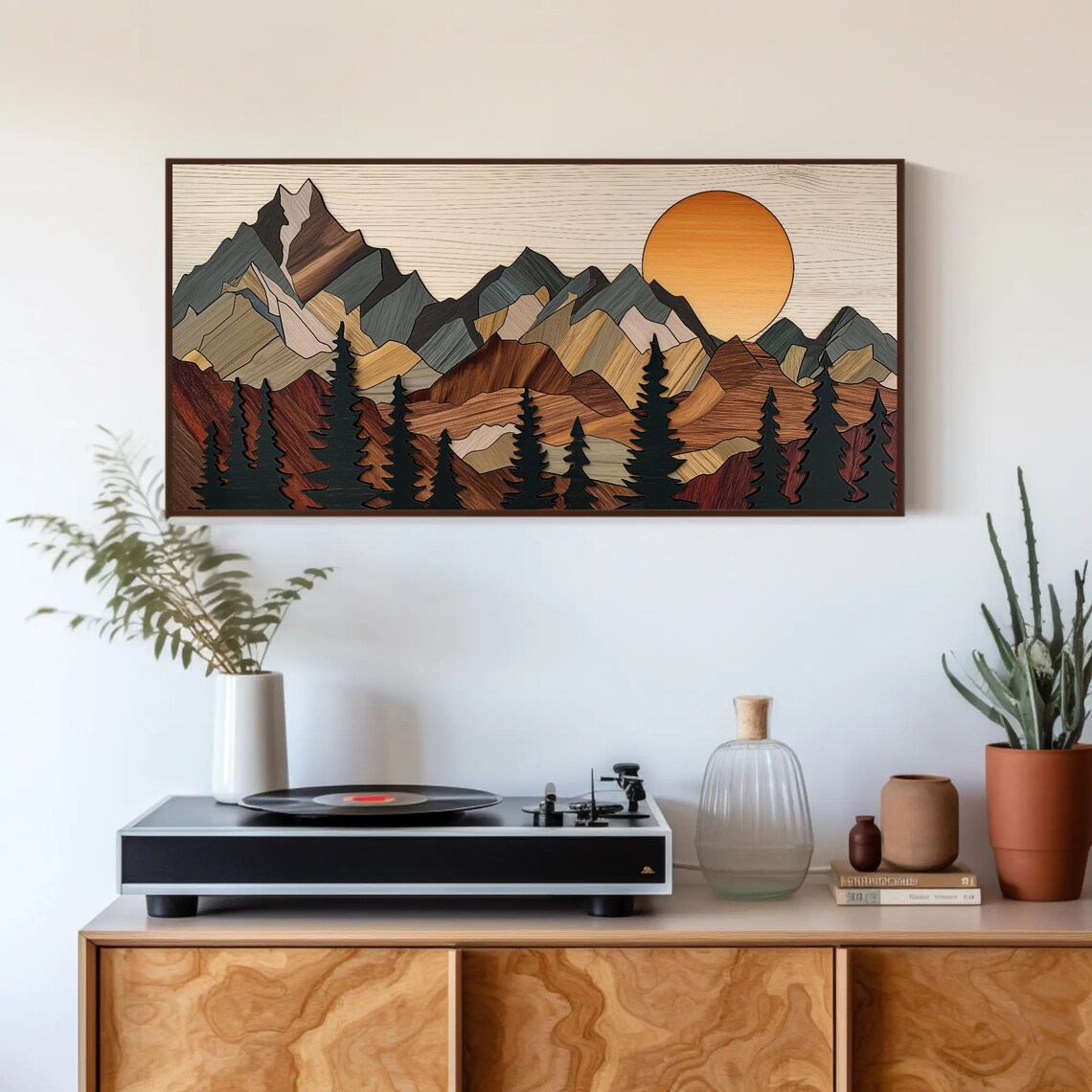Wooden Effect Mountain Cabin Rustic Wall Art Print