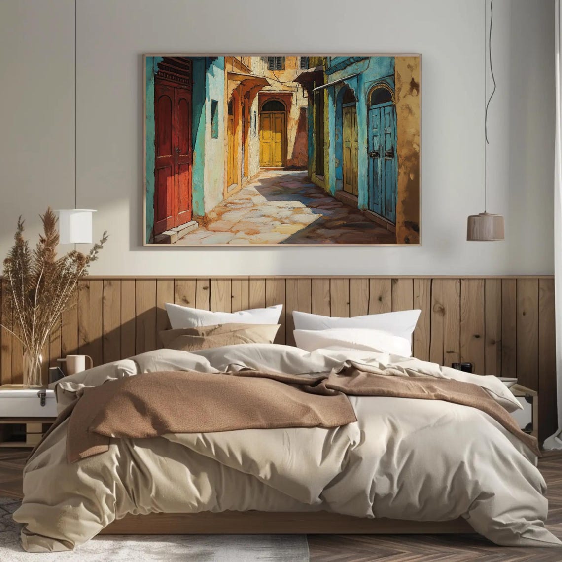 Sunlit Old Jaipur Alleyway With Colorful Painted Doors Poster - Image 3