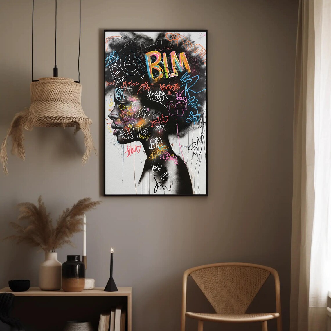 Graffiti Portrait of African Woman Colorful Afro Street Style Wall Art - Image 4
