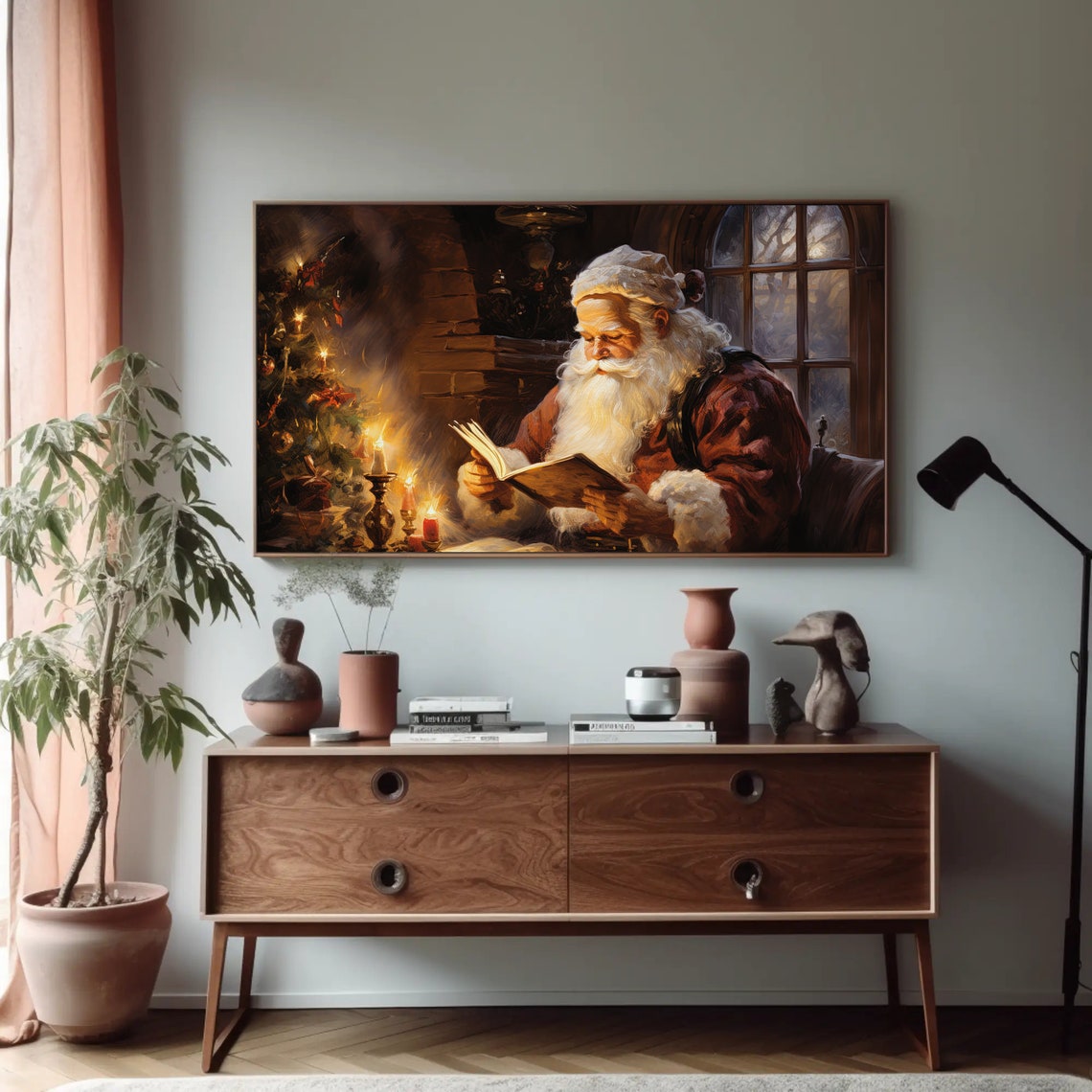 Santa Claus Reading Book Candlelight Christmas Eve Painting Poster - Image 5