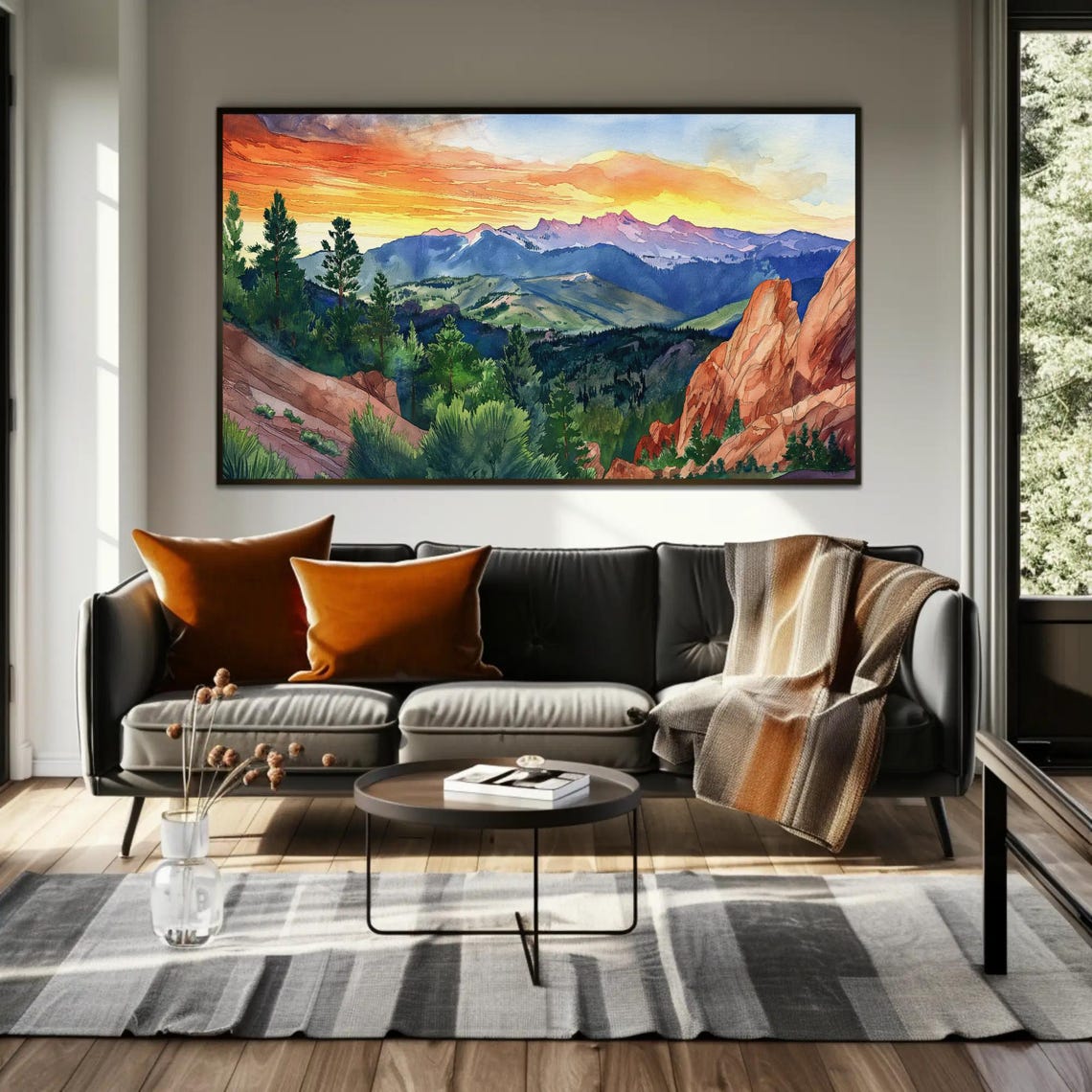 Colorado Springs Sunset Red Rocks Mountain Watercolor Scenic Poster - Image 5