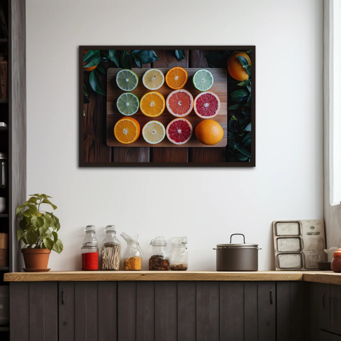 Sliced Citrus Fruits Wooden Board Overhead Kitchen Decor Poster - Image 2