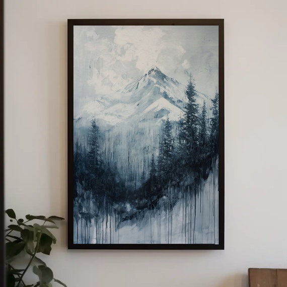 Pine Forest And Mountain Wall Art Framed Print Pine Trees Abstract Painting Bedroom Nature Wall Decor Ready To Hang