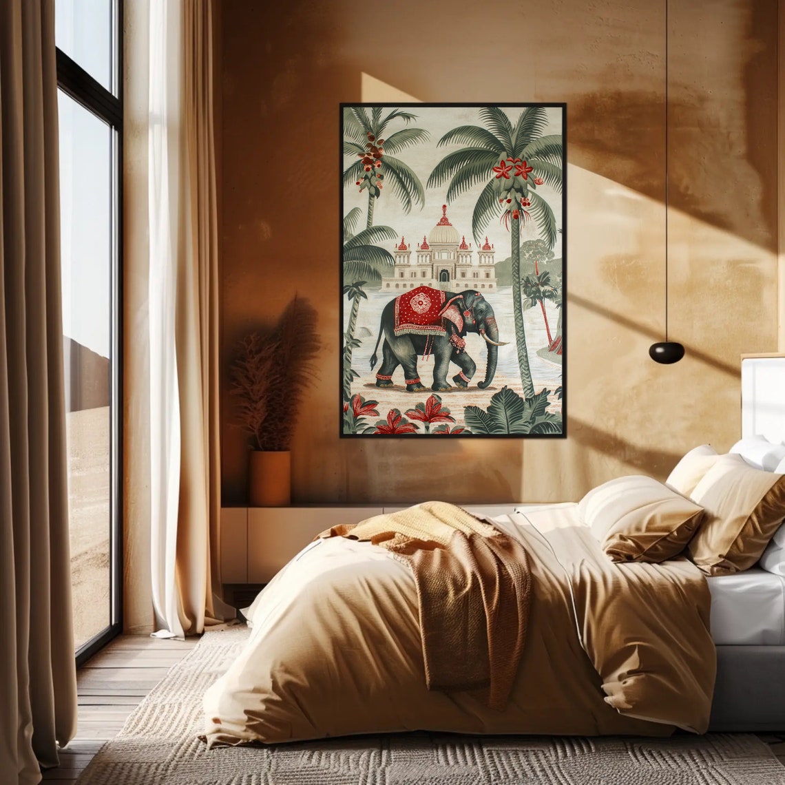 Indian Elephant Before Palace Tropical Vintage Chinoiserie Poster - Image 2