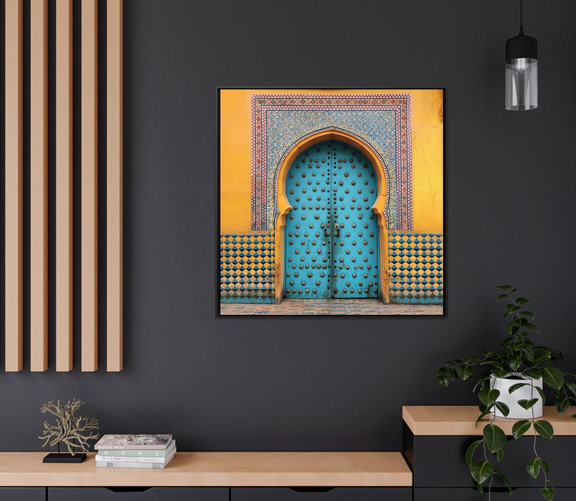 Moroccan Blue Studded Door With Mosaic Tilework Architecture Poster - Image 3