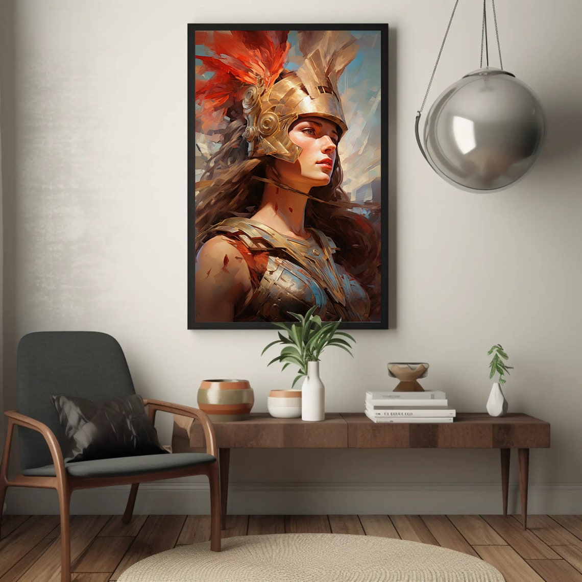 Athena Greek Goddess Of War Feathered Helmet Painting Poster - Image 3