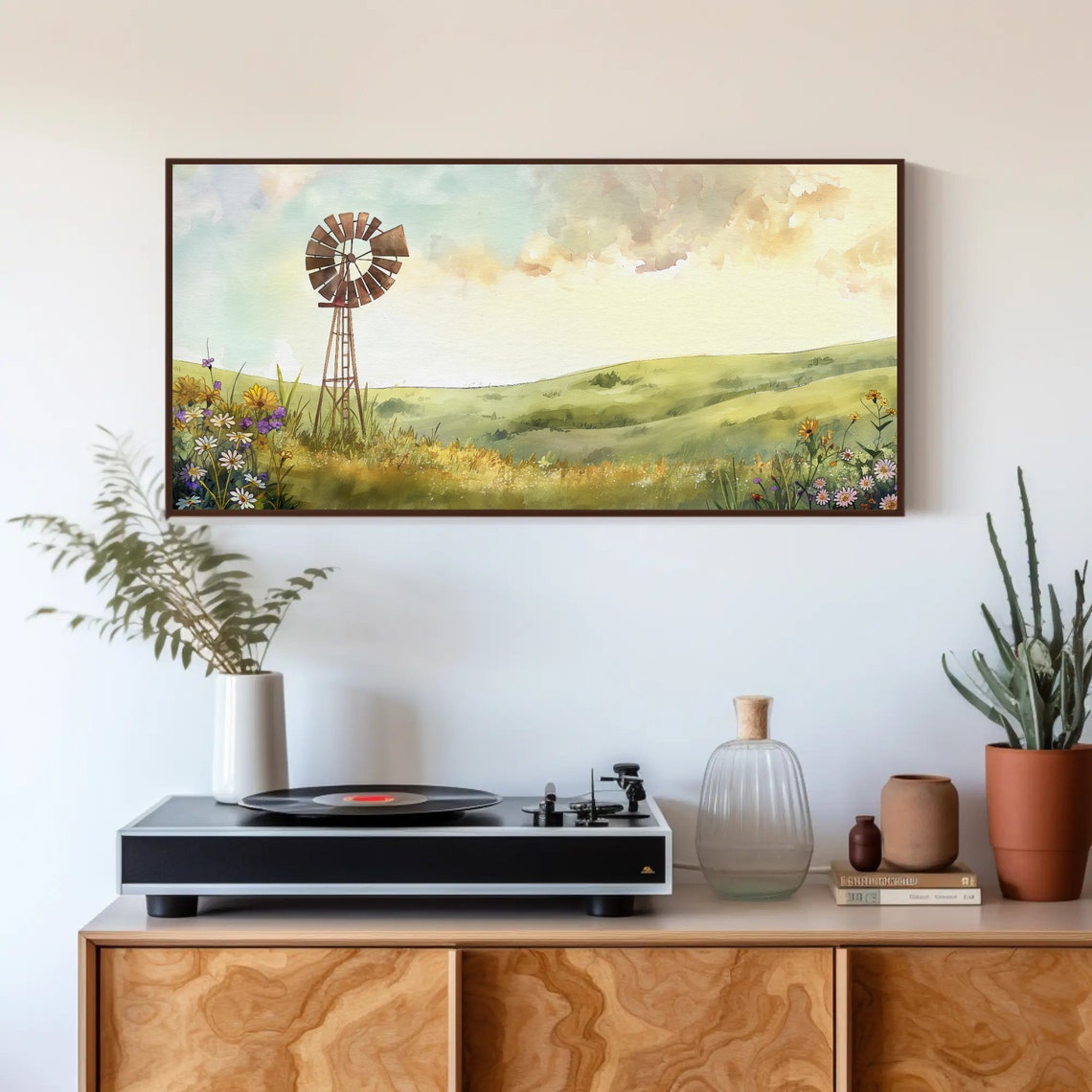 Rustic Windmill in a Rolling Green Countryside Meadow Poster - Image 3