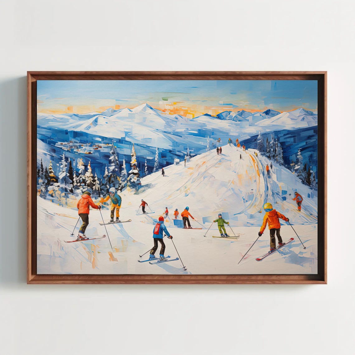 Winter Wall Decor Winter Scenery Ice Skating Painting And Framed Print Western Artwork Ready To Hang