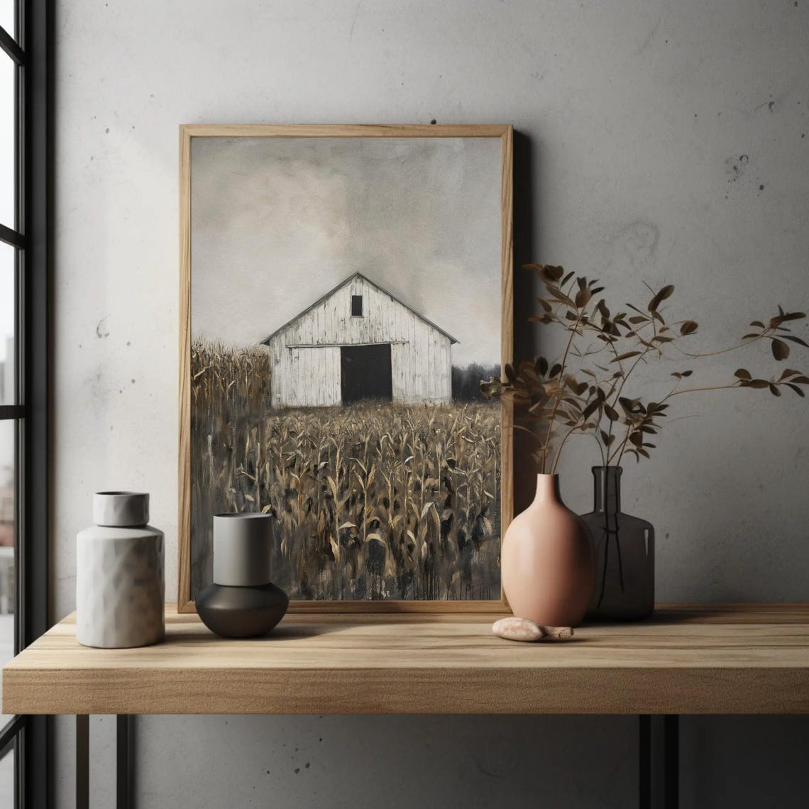 Weathered White Barn In Golden Cornfield Moody Country Poster - Image 4