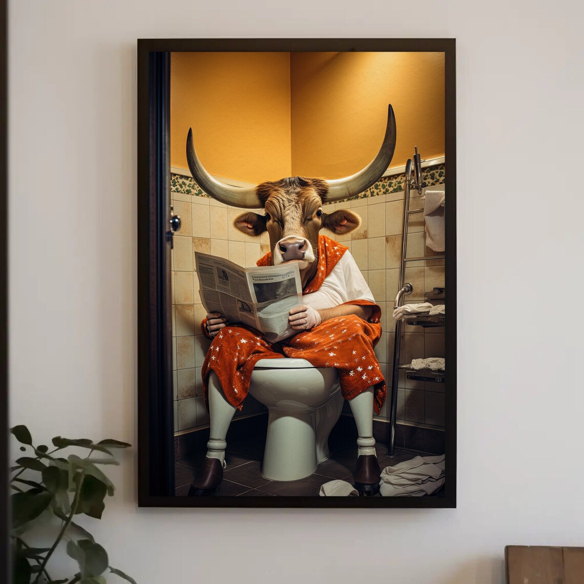 Texas Long Horn Cow Toilet Humor Bathroom Wall Art Print - Image 5