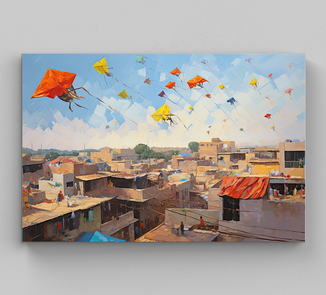 India Kite Festival Desi Art Print, Indian Home Decor