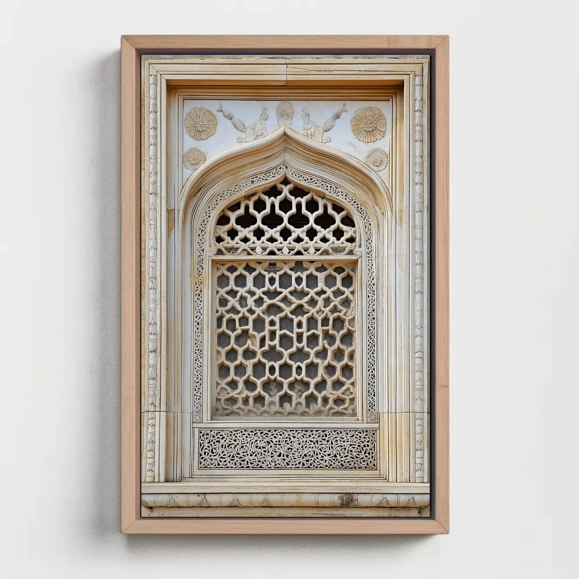 White Marble Jaali Window with Mughal Latticework Detail Art Poster - Image 5