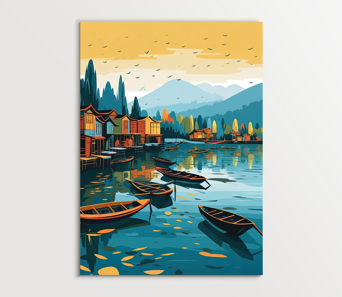 Dal Lake Srinagar Houseboats Shikaras Autumn Kashmir Travel Art Poster - Image 5
