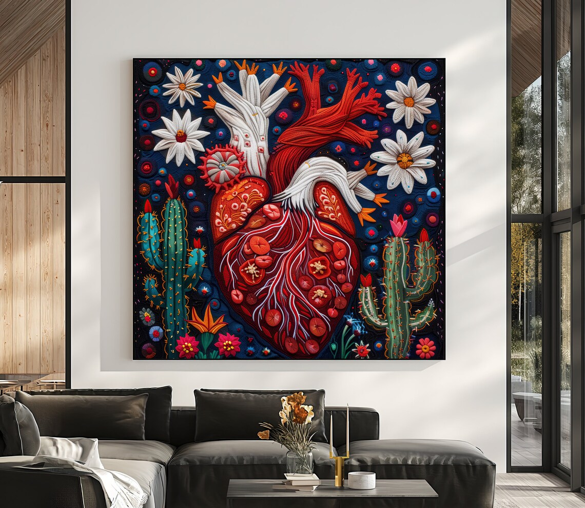 Cactus Flower Heart Huichol Art Print, Mexico - Image 5