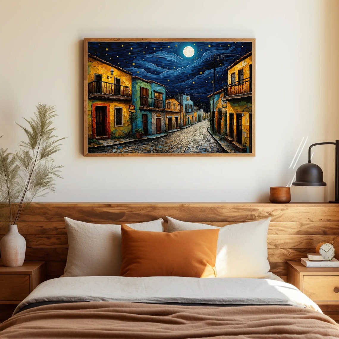 Mexican Street Under Moonlight with Swirling Starry Sky Poster - Image 5