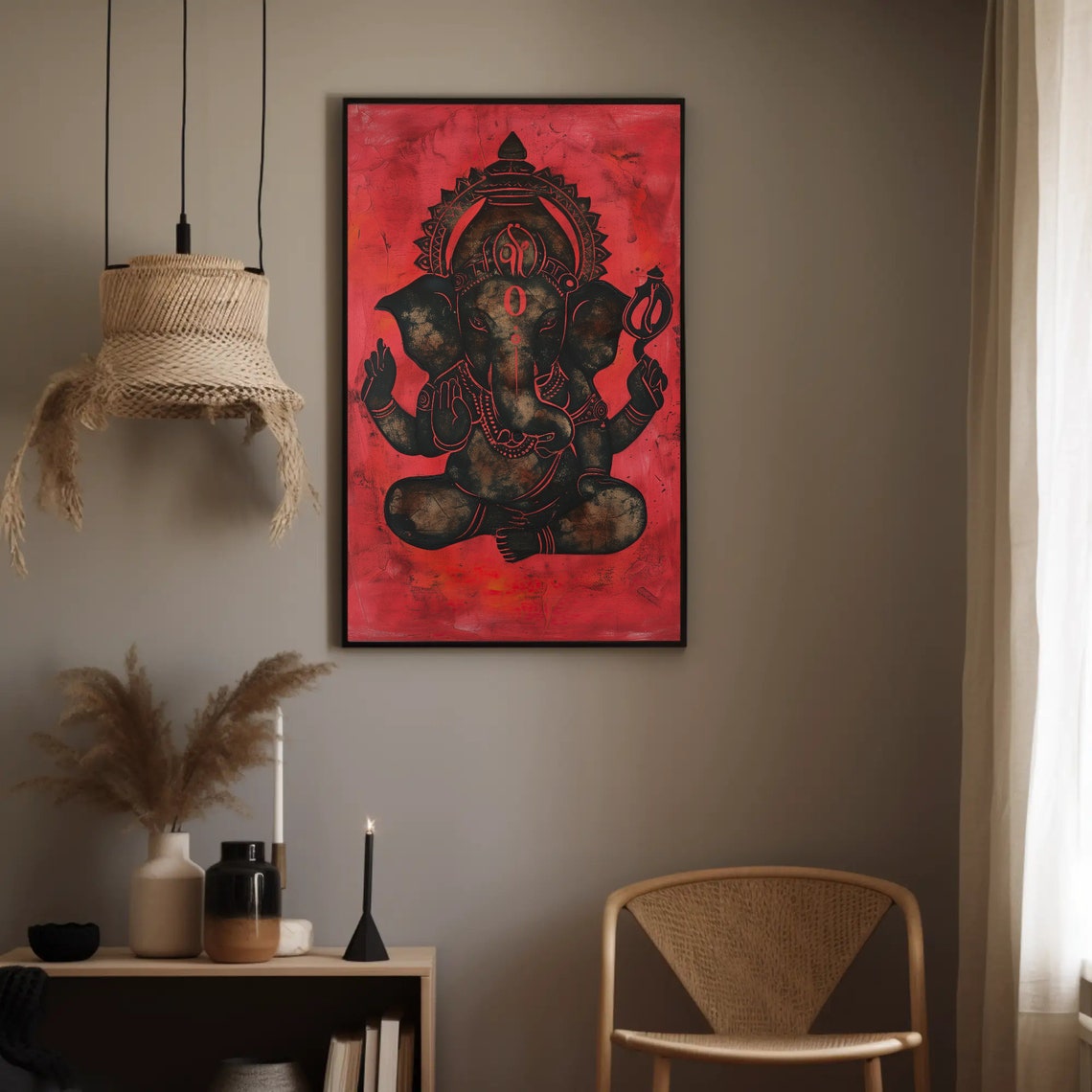 Lord Ganesha In Black And Red Abstract Hindu Deity Art Poster - Image 2