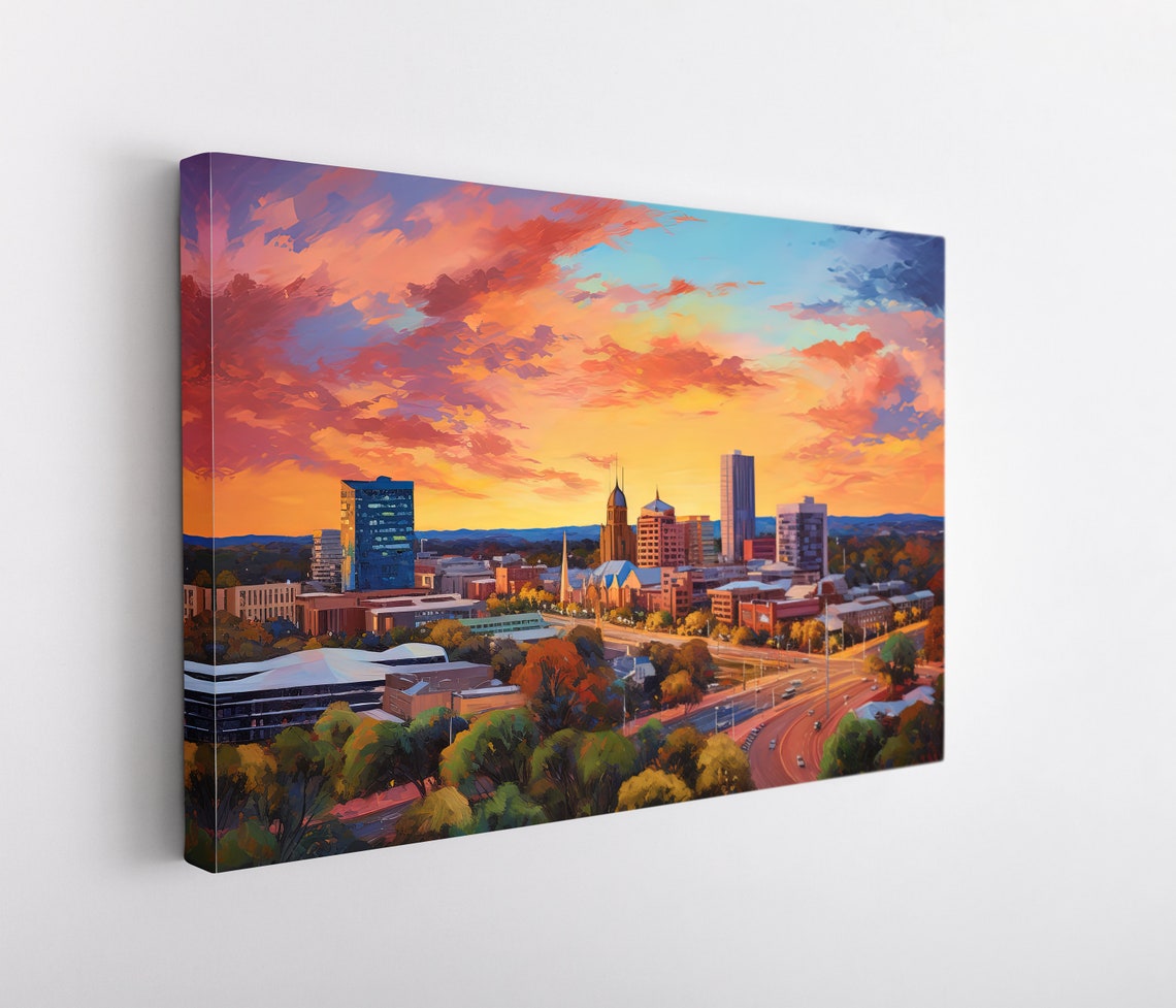 Adelaide Australia City Skyline Glowing at Sunset Art Poster - Image 5