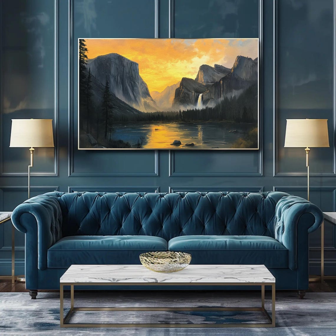Granite Valley At Sunrise Towering Cliffs Waterfall River Poster - Image 3