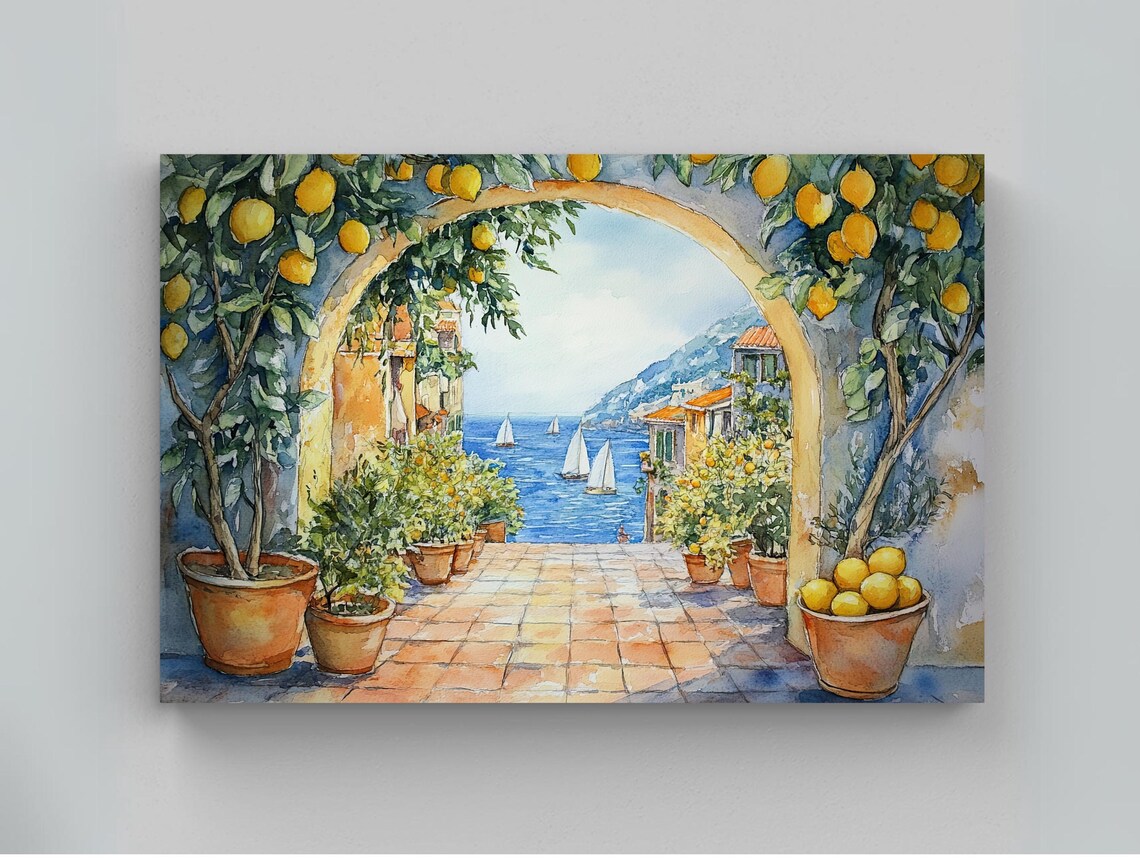 Italian Street With Lemon Tree, Mediterranean Art Print