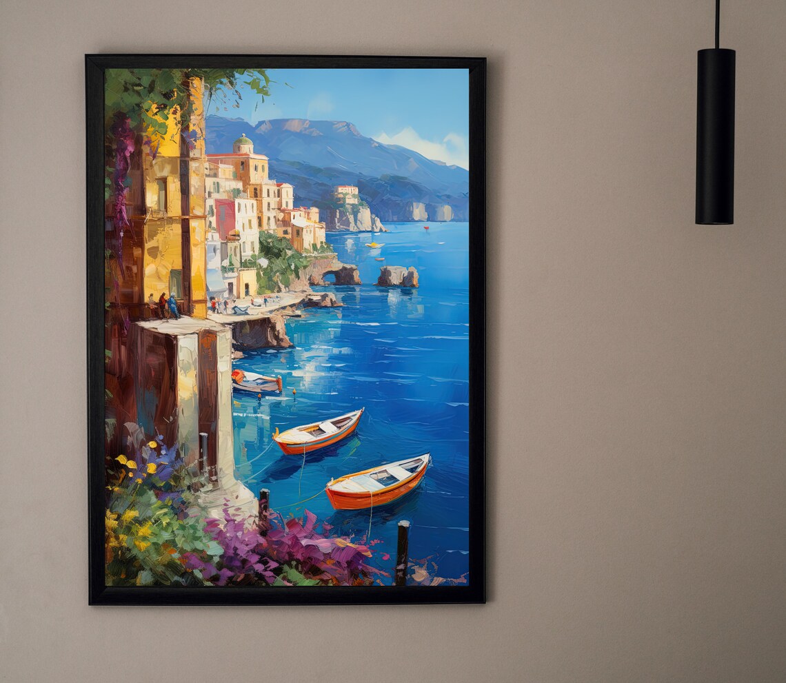 Sorrento Rocky Coastline With Colorful Fishing Boats Travel Poster - Image 4