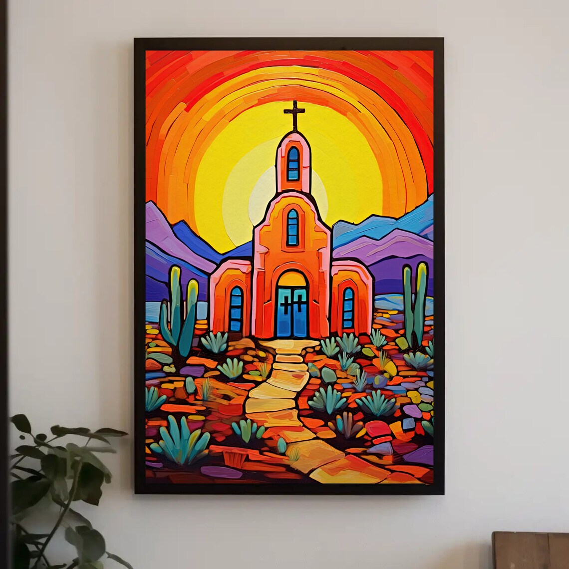 Mexican Church In Desert Art Print, Religious Decor