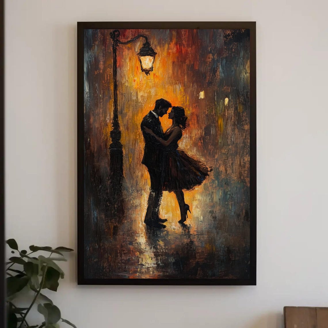 Romantic Couple Dancing Under A Street Lamp On A Rainy Night Poster