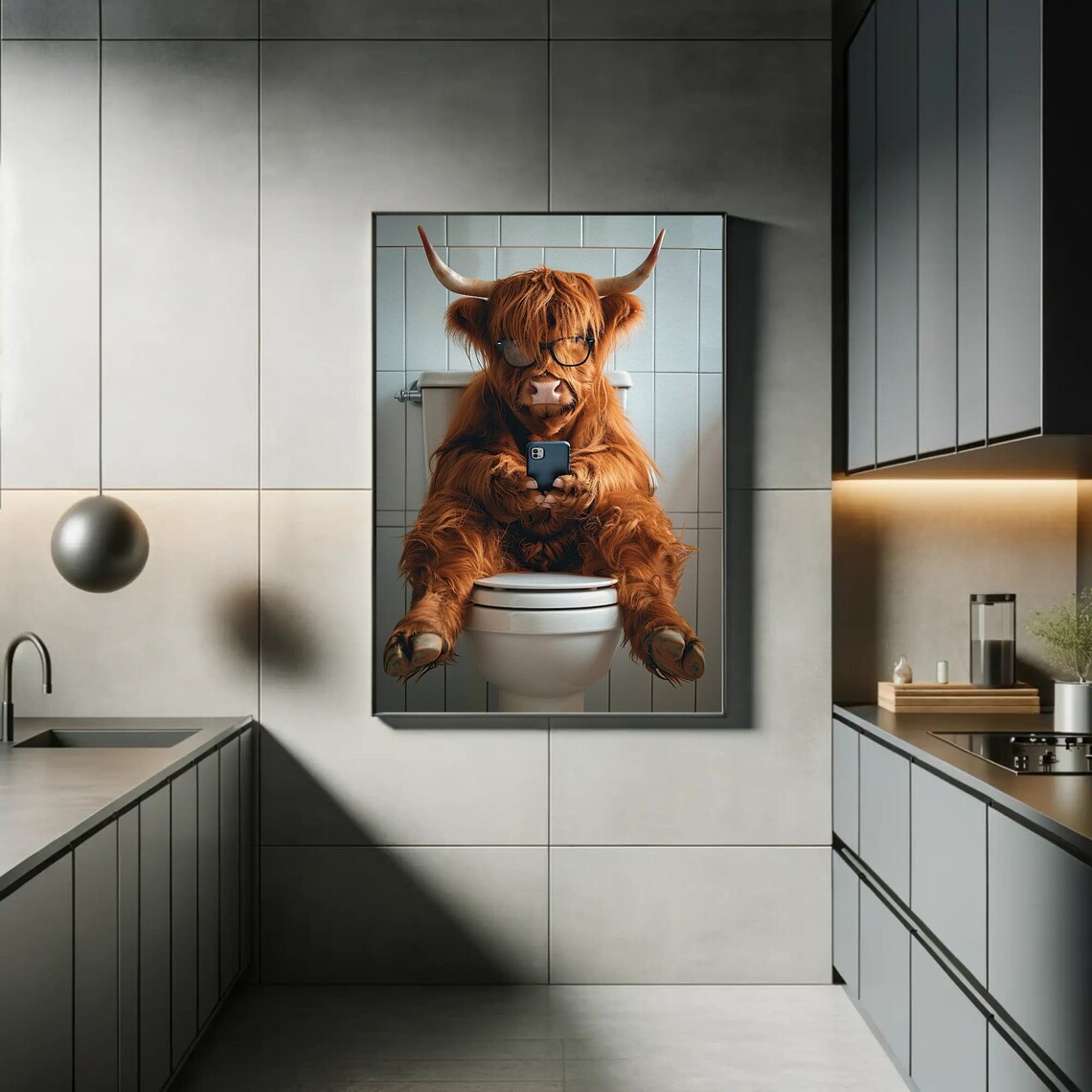 Highland Cow On The Toilet Bathroom Humor Art Print - Image 4