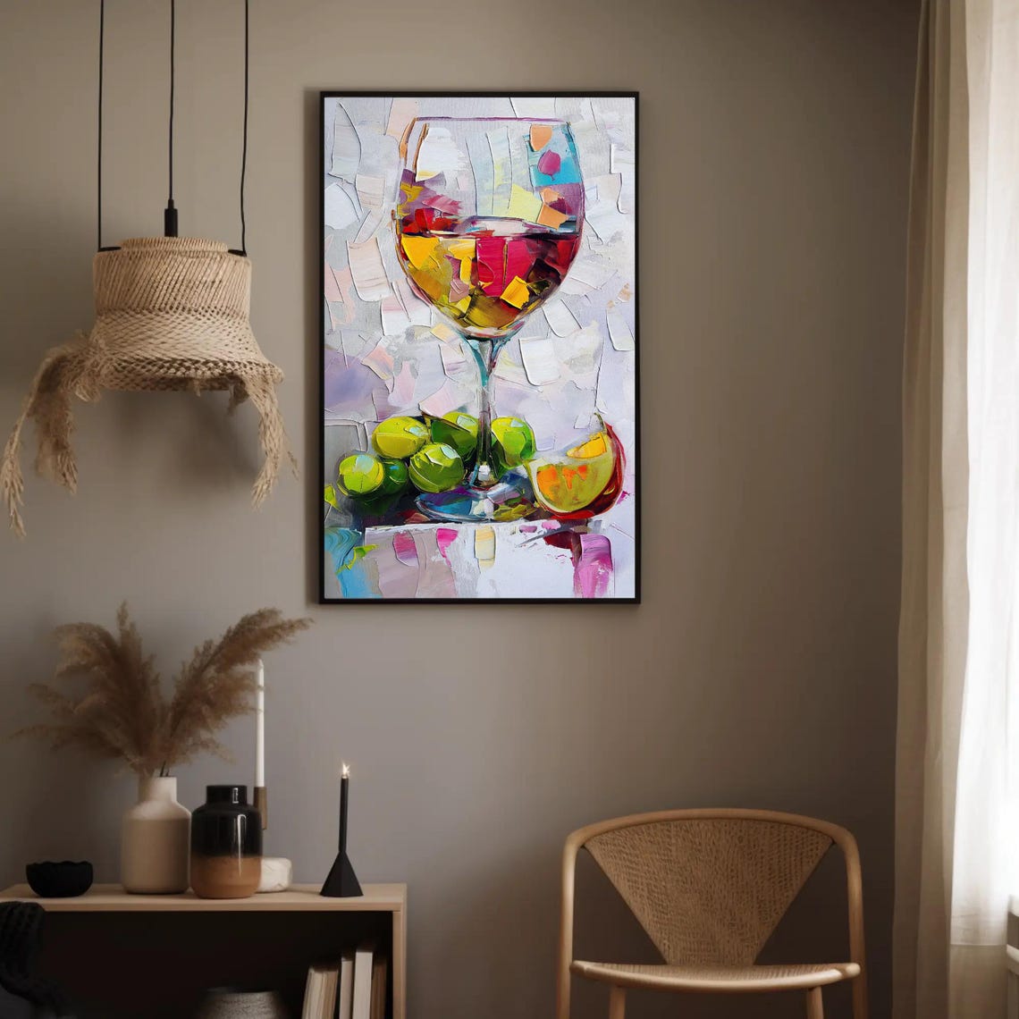 Colorful Impasto Wine Glass with Lime Modern Kitchen Still Life Poster - Image 4