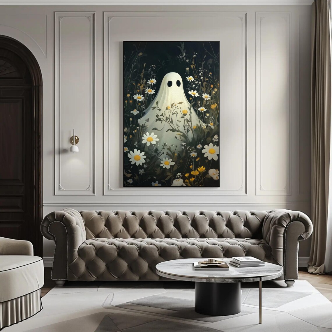 Cute Ghost Daisy Wildflower Field Dark Whimsical Spooky Halloween Poster - Image 5