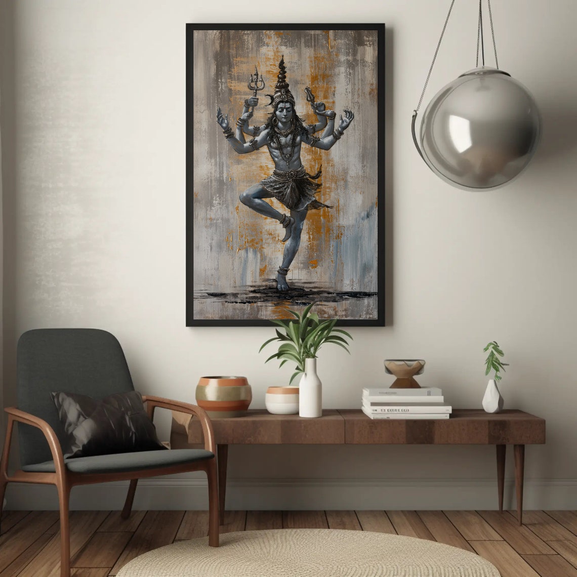 Dancing Shiva Nataraja with Trident Gray Gold Spiritual Poster - Image 3