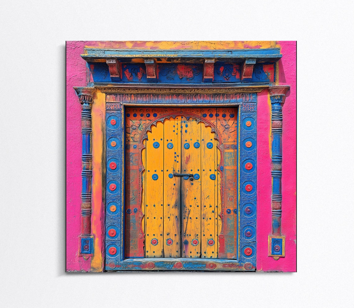 Ornate Rajasthani Door On Pink Wall Indian Architecture Poster - Image 5