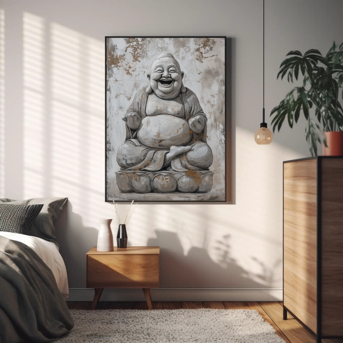 Laughing Buddha Abstract Spiritual Indian Art Print - Image 2