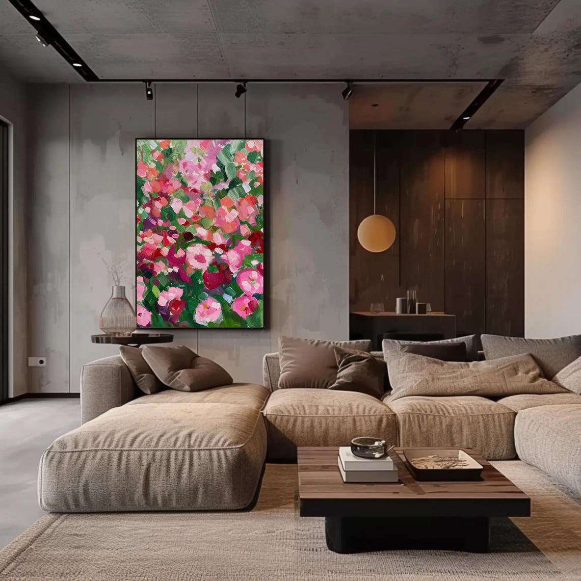 Pink Roses Abstract Impasto Garden Floral Brushwork Painting Wall Art - Image 4