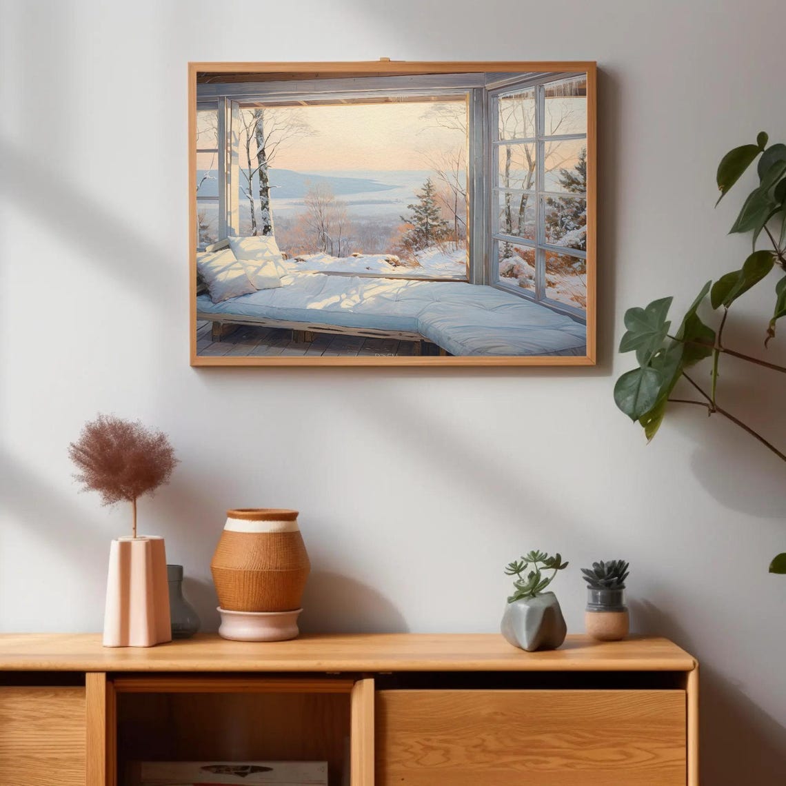 Snowy Cabin Daybed Nook with Windows on Winter Valley Poster - Image 3