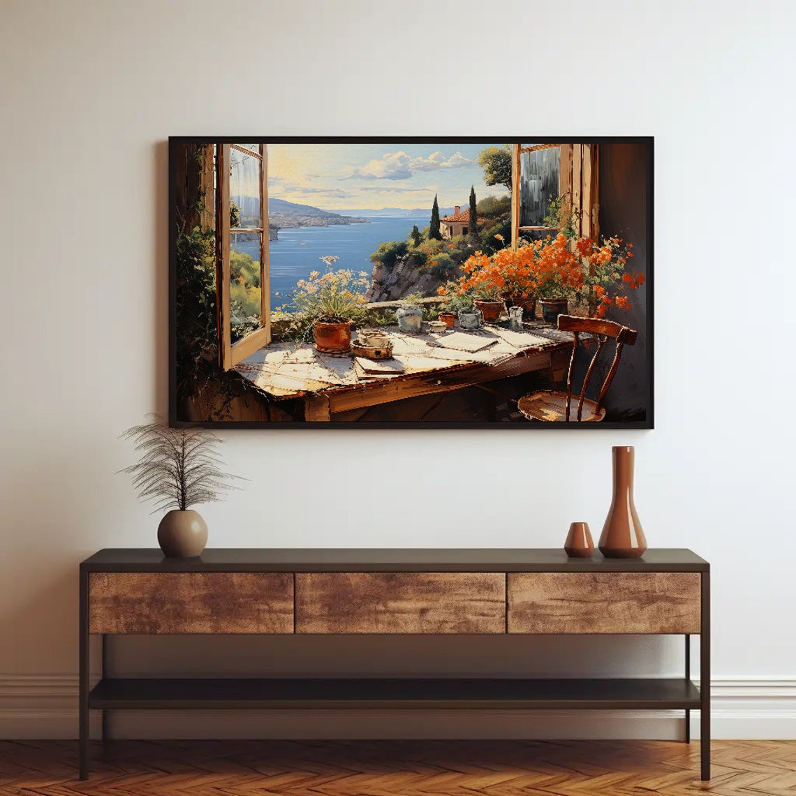 Artist Studio Balcony Overlooking Mediterranean Coast Poster - Image 2