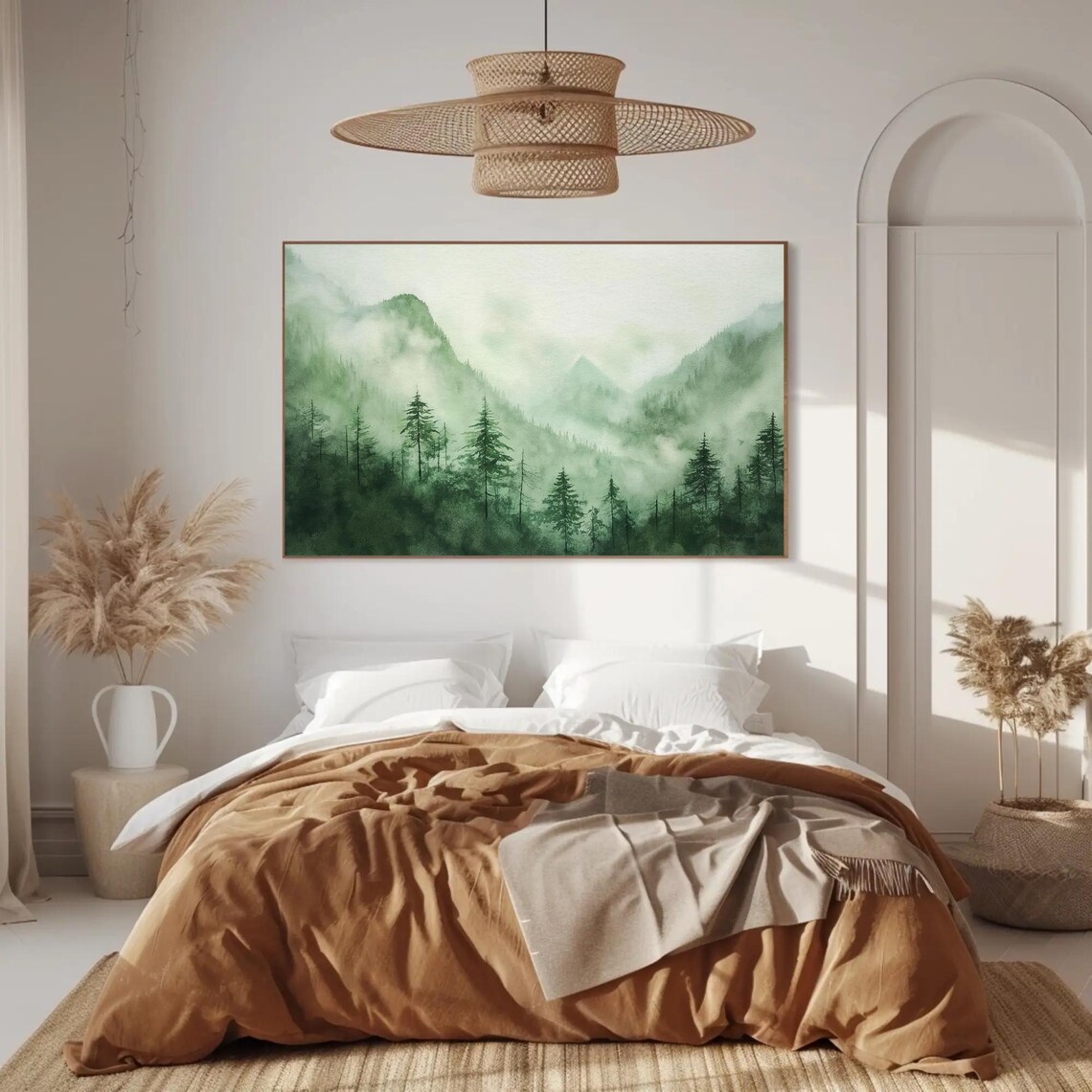 Foggy Sage Green Mountain Forest Watercolor Serene Nature Poster - Image 2