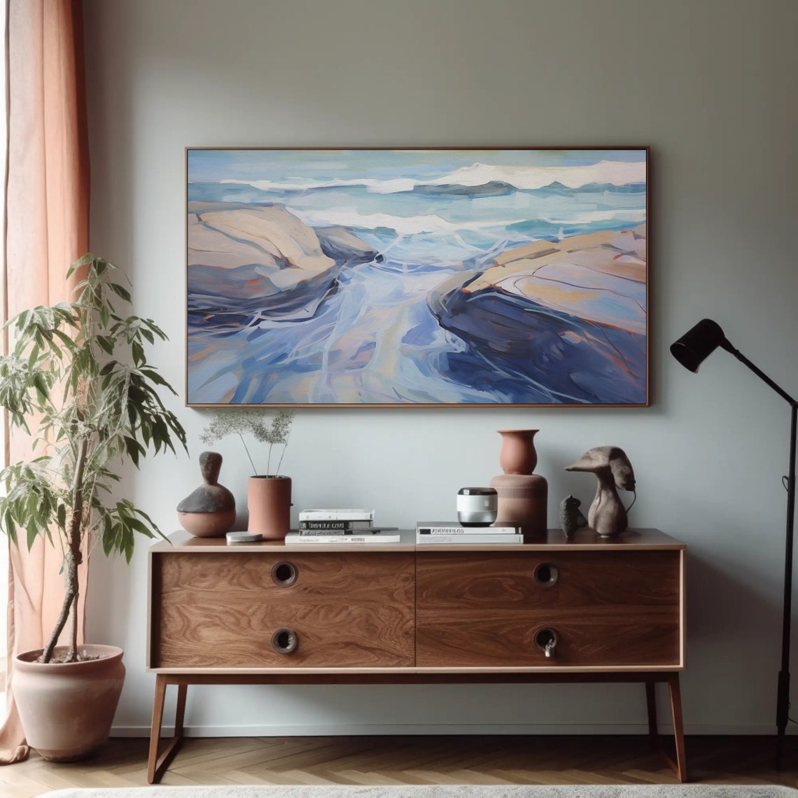 Abstract Coastal Rocks with Rhythmic Blue Ocean Waves Poster - Image 5
