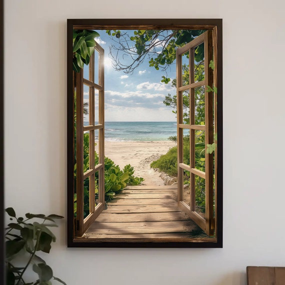 Pathway To The Beach 3D Faux Window View Art Print