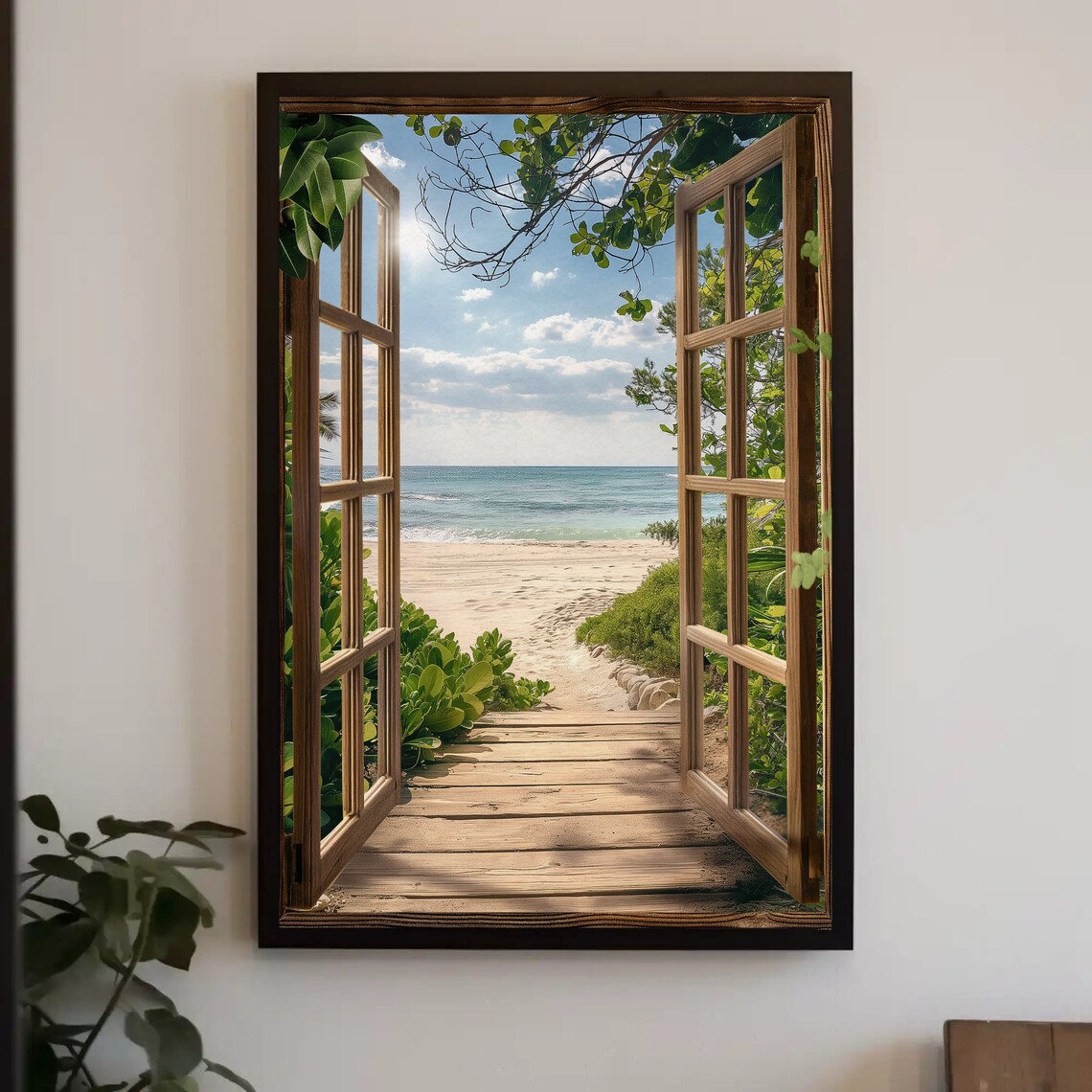 Pathway To The Beach 3D Faux Window View Art Print