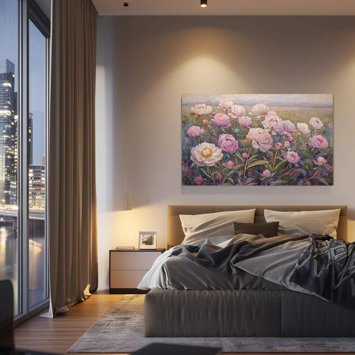 Pink And White Peony Field Impasto Floral Landscape Art Poster - Image 5