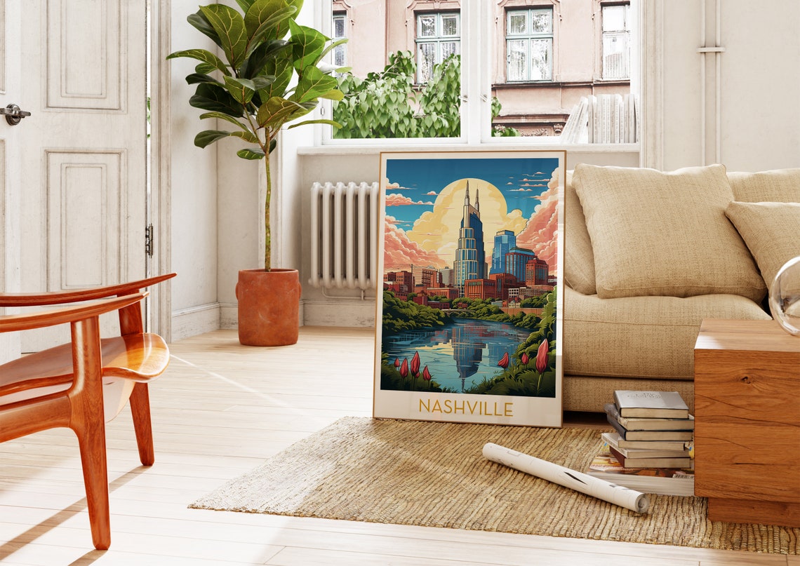 Nashville Tennessee Skyline Poster with River Sunset Reflection - Image 4