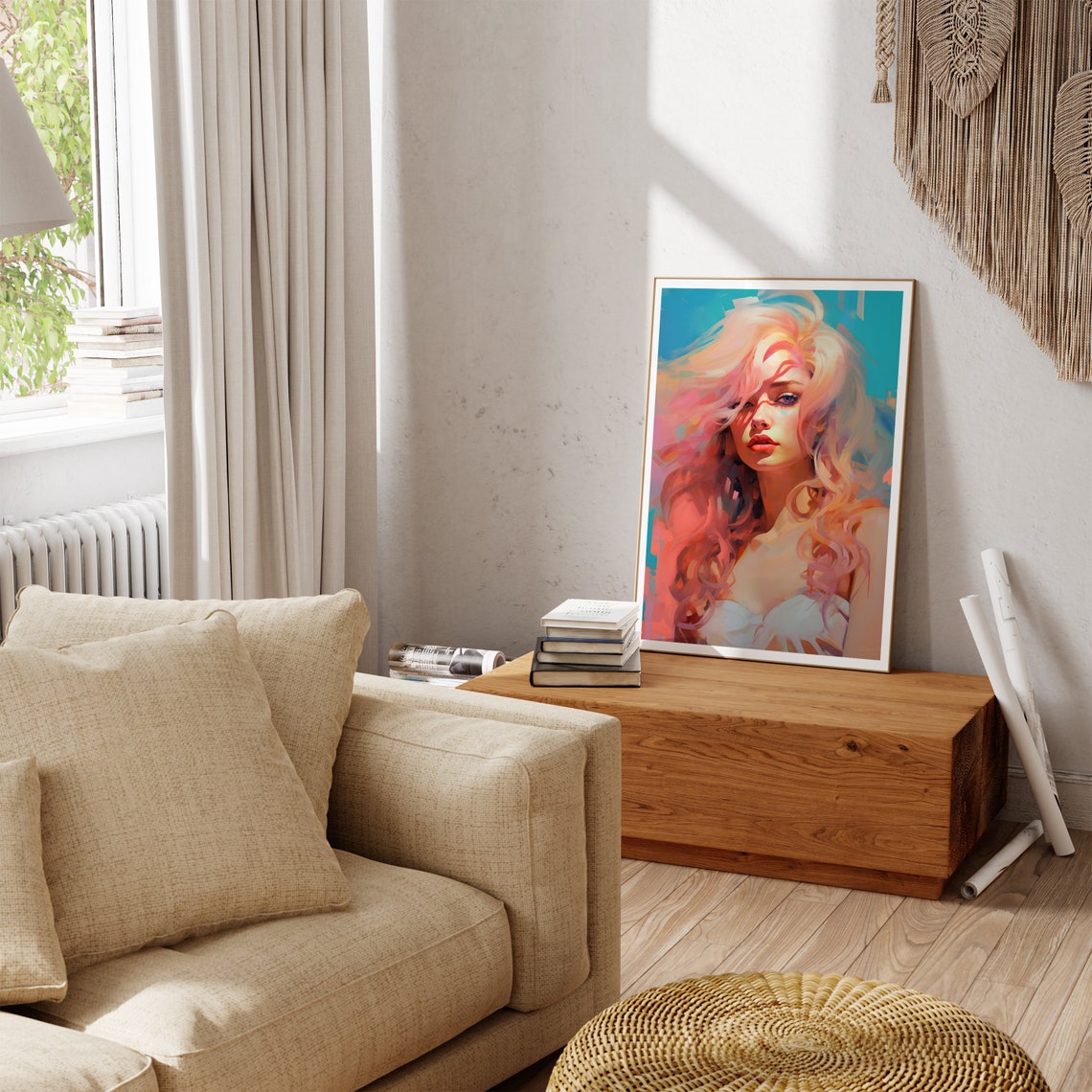 Colorful Woman Portrait Painting Poster with Flowing Hair Abstract Art - Image 2