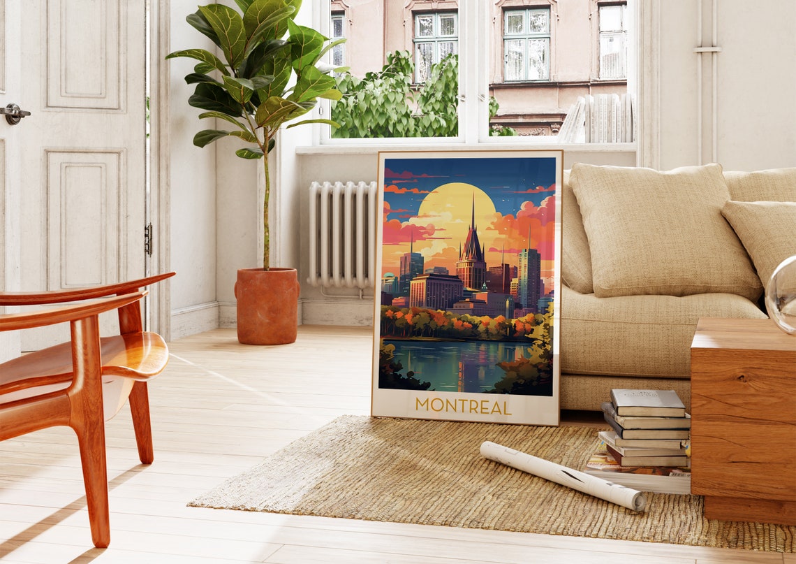 Montreal Canada Sunset Skyline Colorful Pop Art Travel Poster - Image 4